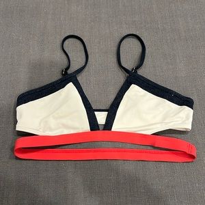 🫧 L*Space Denim, White & Pink Strappy Bikini Top